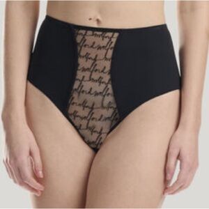 New Wolford Signature High Waisted Brief Size S Black Sheer Tulle